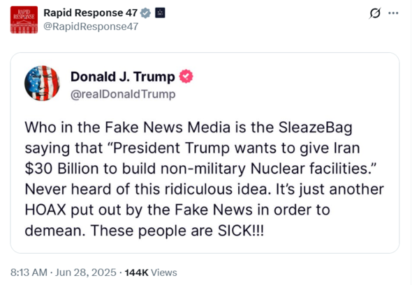 Trump Truth Social post Trump Truth Social post