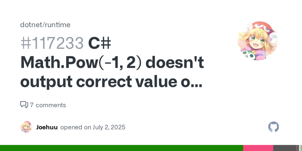 C# Math.Pow(-1, 2) doesn't output correct value on Windows 11 Insider Preview, Canary channel (27881.1000) · Issue #117233 · dotnet/runtime